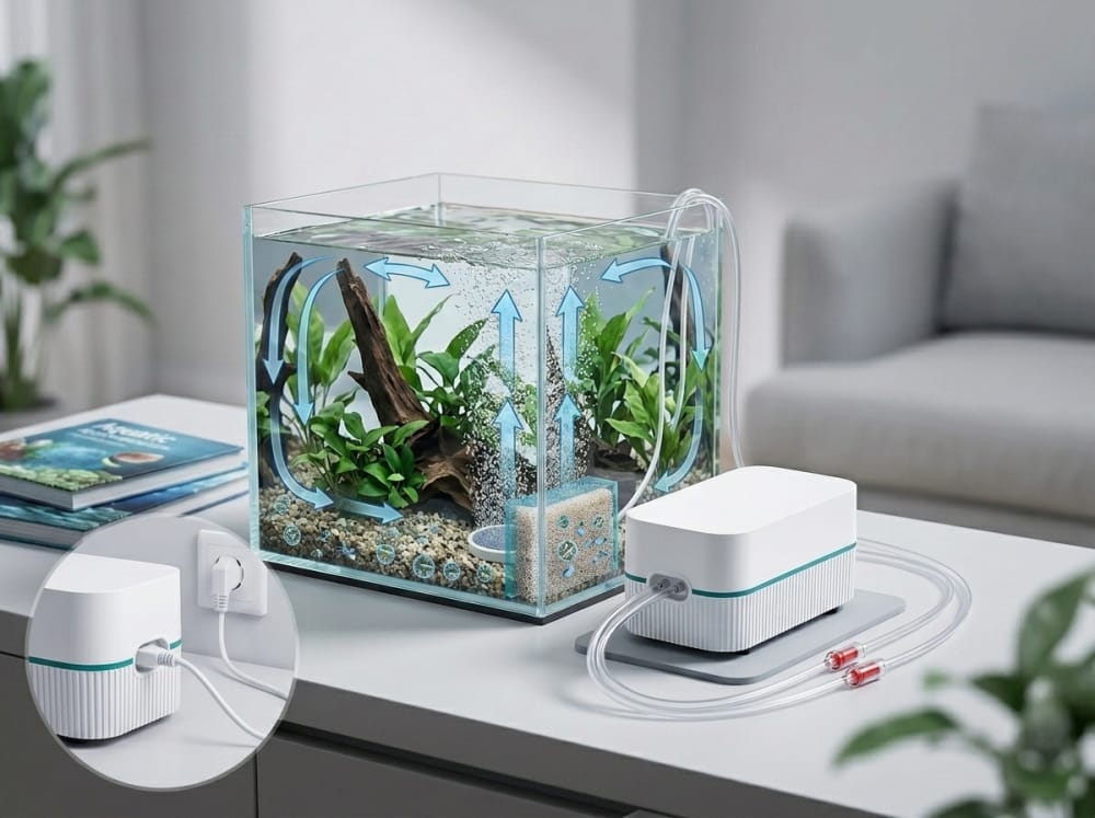 Pompa Udara Akuarium untuk Sirkulasi Air di Indonesia — supporting aquarium detail