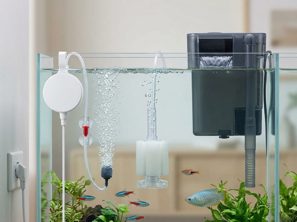 Cara Kerja Pompa Udara Akuarium Mini di Indonesia — supporting aquarium detail