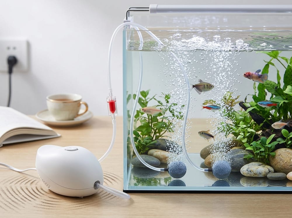 Pompa Udara Senyap untuk Akuarium Sehat di Indonesia — supporting aquarium detail