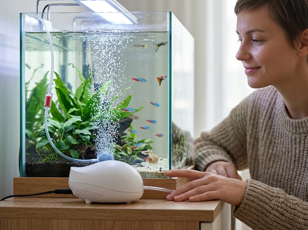 Cara Memilih Pompa Udara Mini Terbaik di Indonesia — supporting aquarium detail