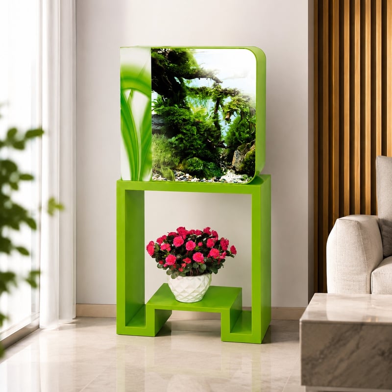 Gambar keunggulan model WK010 Akuarium Ikan Akrilik All-in-One WK010 dengan LED RGB untuk distributor tangki akuarium dan tim pengadaan