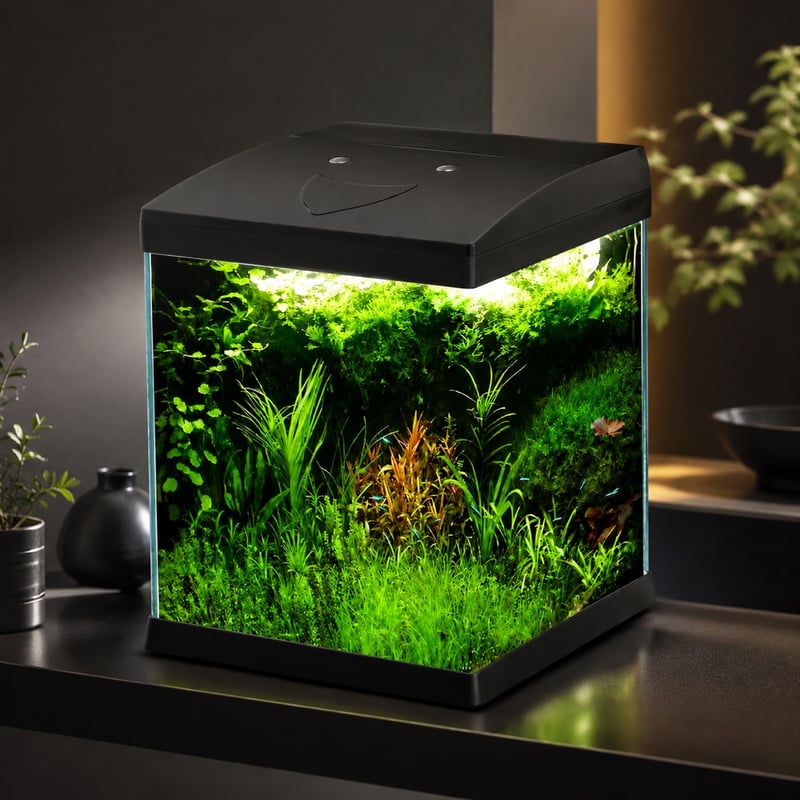 Gambar fungsi Tangki Akuarium Kaca Mini Tanpa Bingkai WK072 dengan Lampu LED model WK072 untuk distributor dan tim pengadaan tangki akuarium