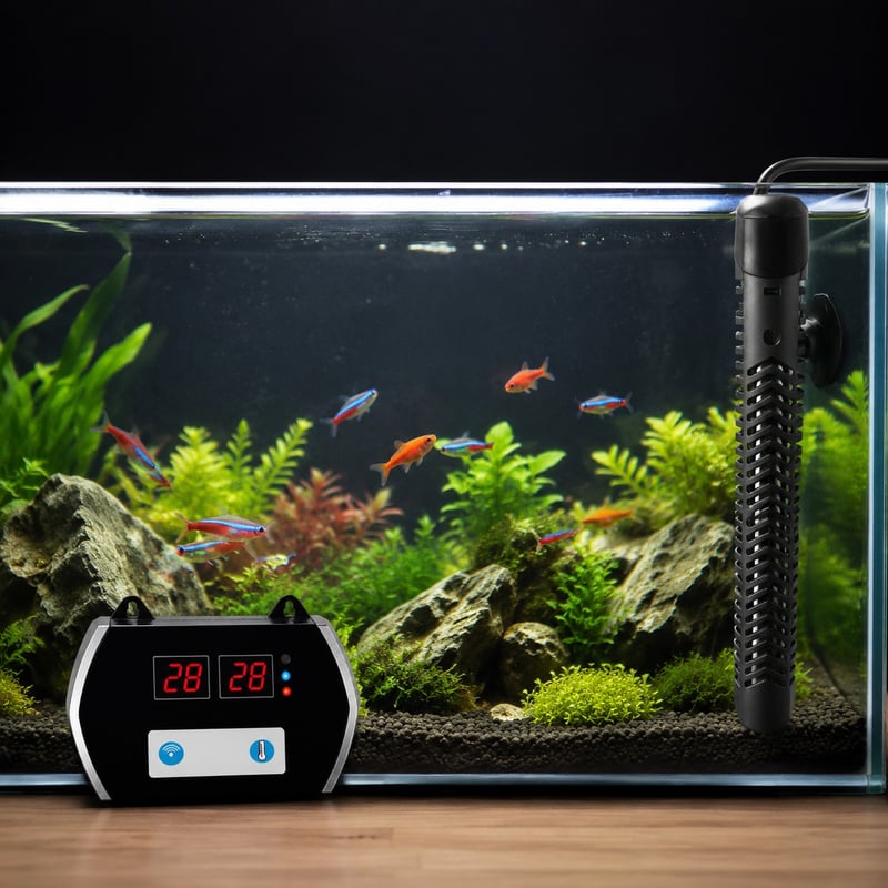 Gambar performa Pemanas Akuarium WK092 yang Dikendalikan melalui Aplikasi model WK092 untuk distributor peralatan akuarium dan tim pengadaan