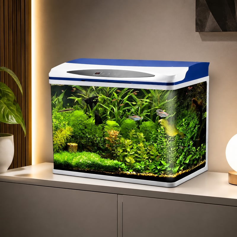 Akuarium kaca dengan lampu LED WK097 model WK097 gambar fungsi untuk distributor akuarium dan tim pengadaan