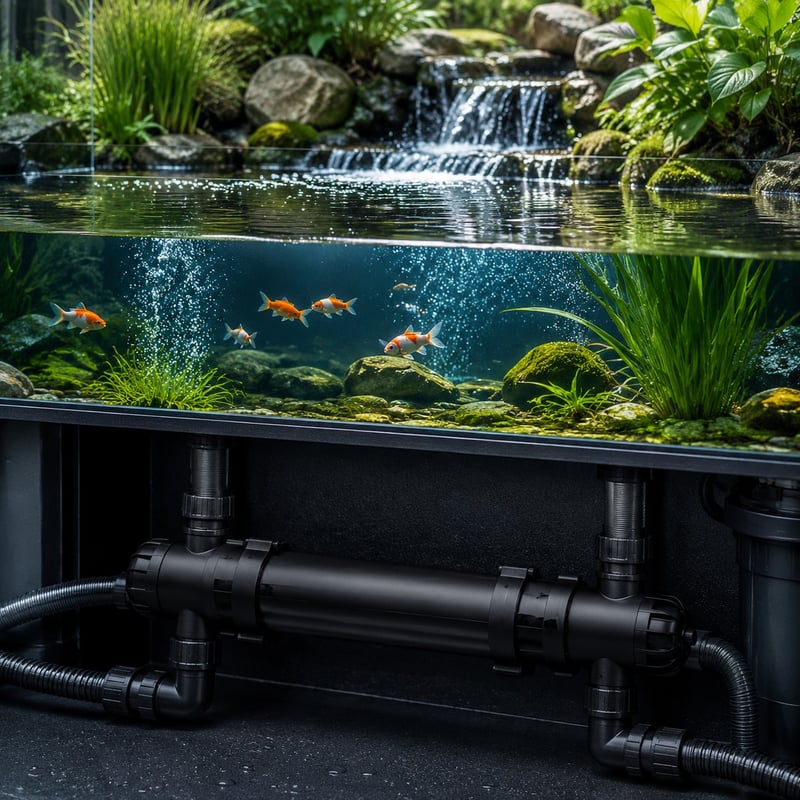 Gambar fungsi Sterilisator UV Akuarium WK145 dengan Housing model WK145 untuk distributor peralatan akuarium dan tim pengadaan